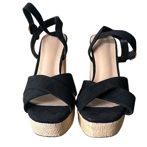 NEW JustFab Tina Crossover Black Raffia Faux Suede Chunky Platform Sandals - 8 - Picture 8 of 16